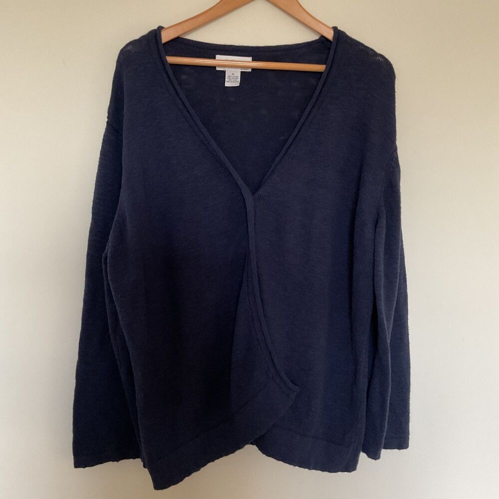 The Vermont Country Store Navy Blue Cotton Cardigan Womens Sz 3X Laying Comfy